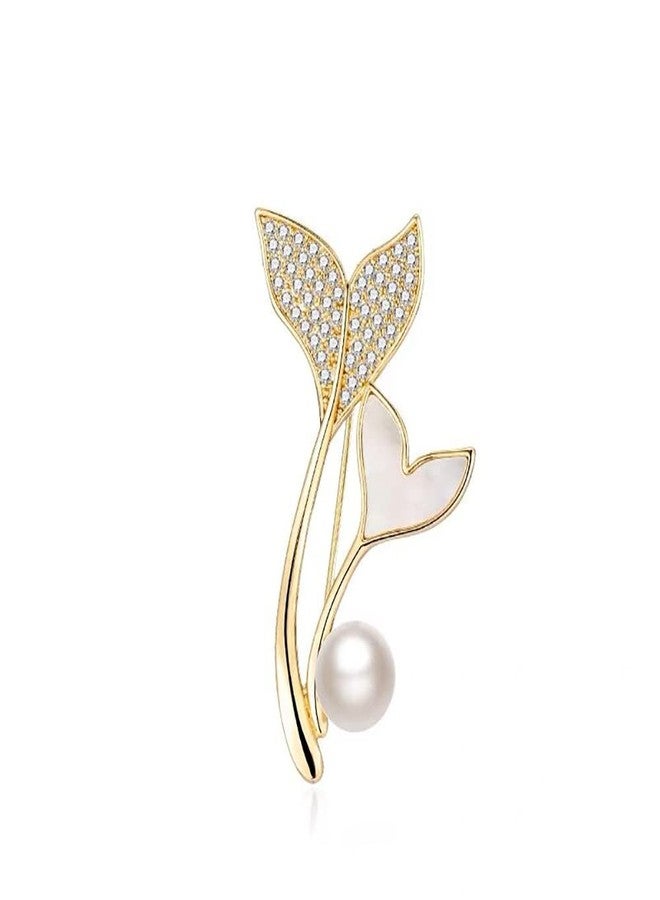Izpack Golden Plated Mermaid Tail Brooch Pin for Women Girls Cubic Zirconia Faux Pearl Double Fish Tails Pins Clip Lapel Shawl Sweater Scarves Jackets Dress Suit Brooches Pins Fashion Jewelry Gifts Clothes Accessories - Image 1